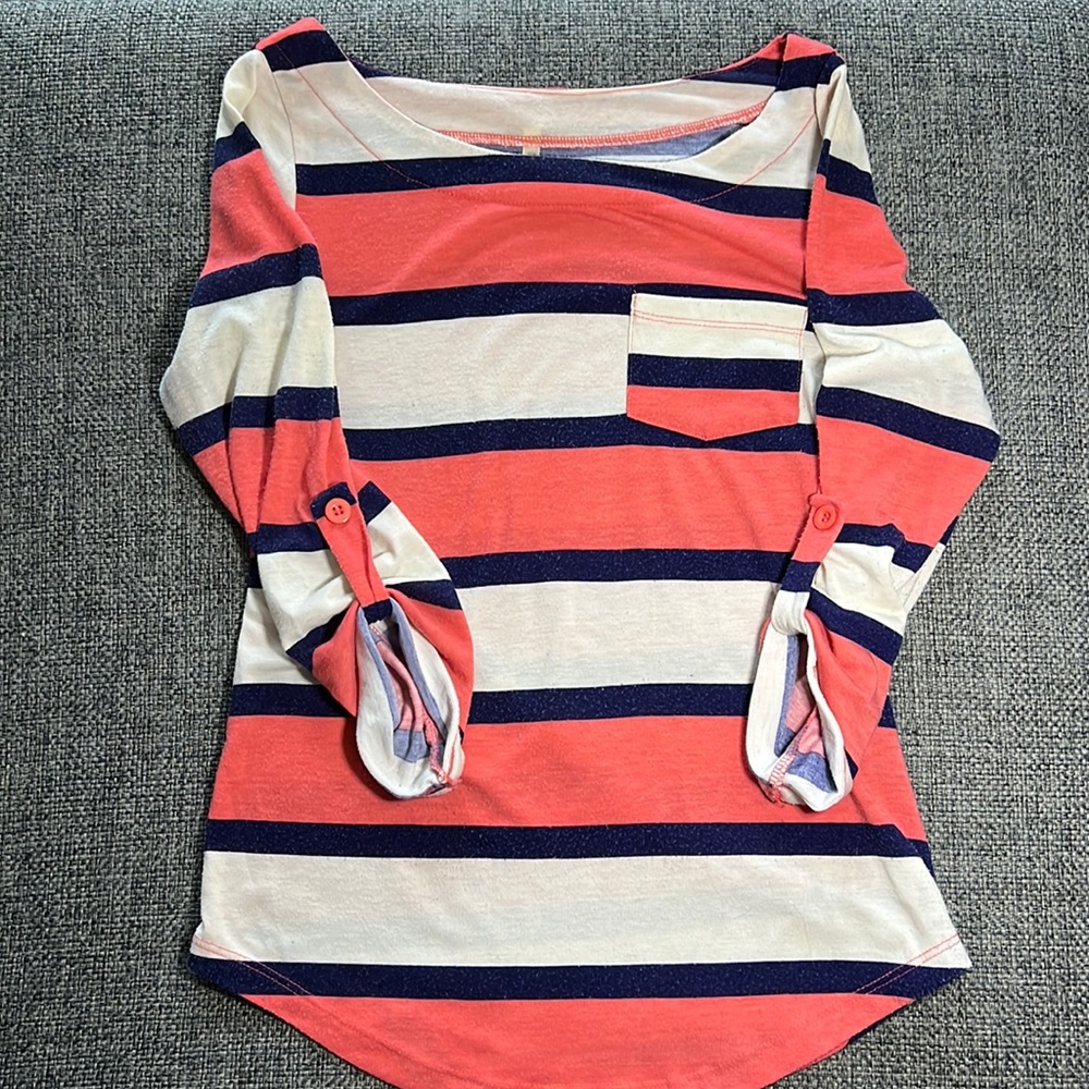 DNA Couture Striped 3/4 Sleeve Top, Size M